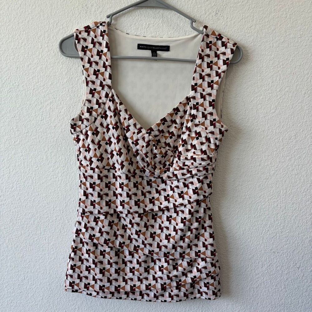 White House Black Market Geometric Ruched Surplice V-Neck Top Size S